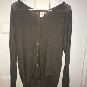 LIVE IN THE MOMENTWide-Neck Brown Buttoned Sweater